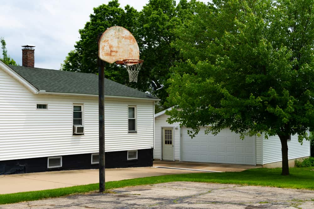 Basketball pole in residential area