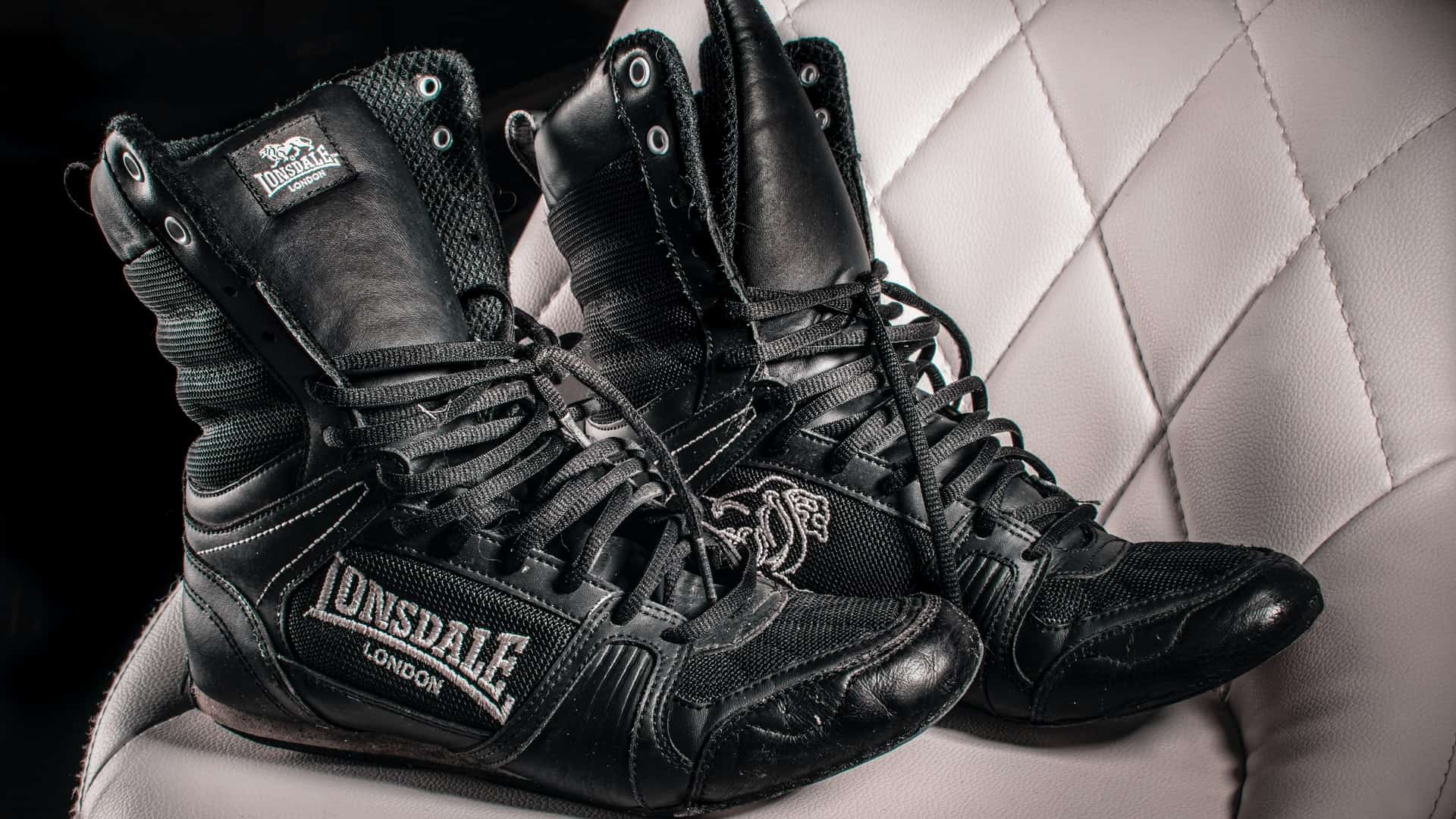 A pair of black boxing shoes
