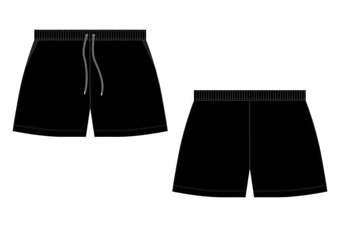 Technical sketch black sport shorts pants design template.