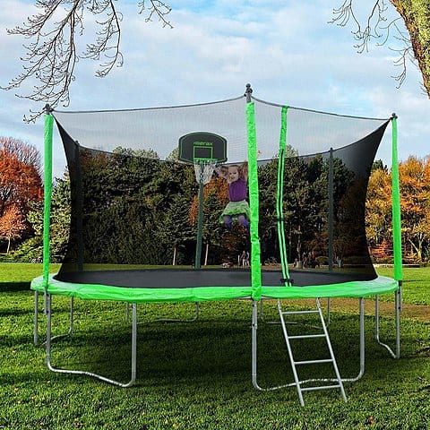 trampoline with a hoop for basketball 
