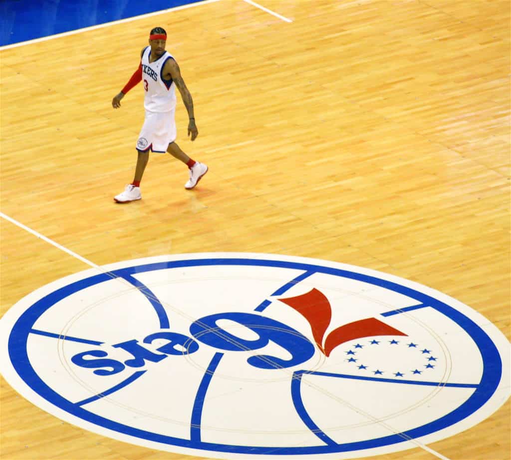 Allen Iverson and the Sixers logo