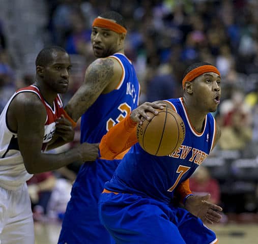 Carmelo Anthony wearing compression arm sleeve