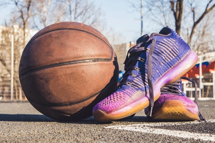 basketball and basketball shoe