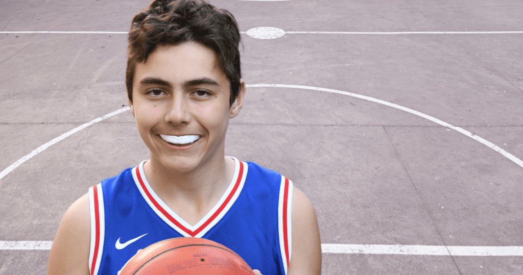 basketball player with a mouthguard