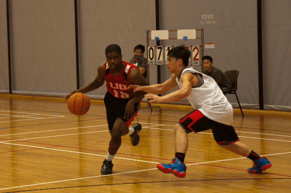 basketball players with a ball