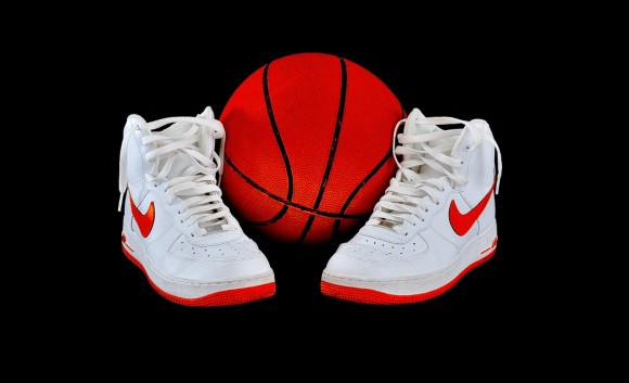 basketball shoes and a basketball