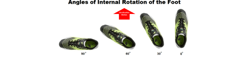 angles of internal rotation of the foot