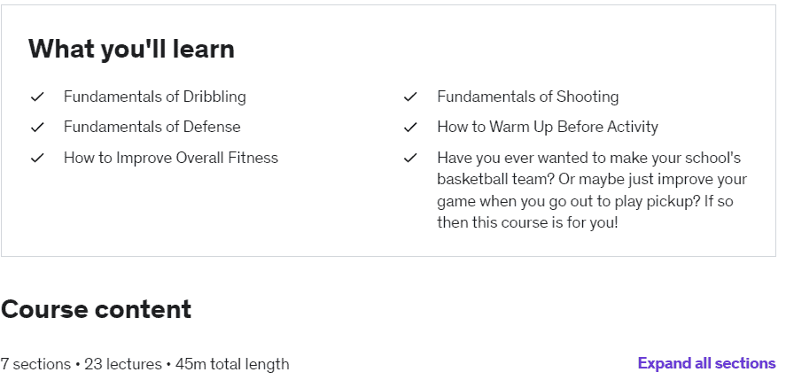 basketball for beginners course content