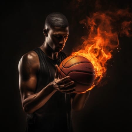 a basketball player holding a Molten Basketball